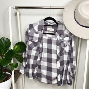 Grey Plaid Button Down Flannel